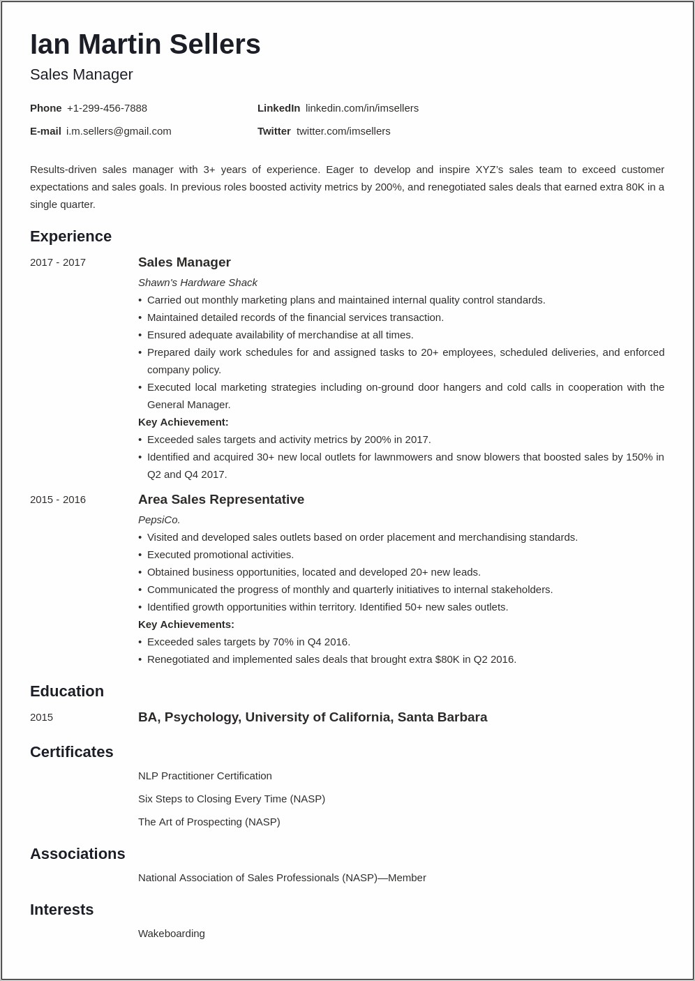 Resume Summary For National Sales Manager