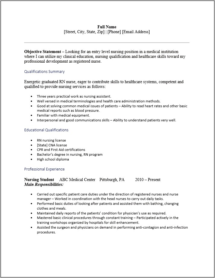 Resume Summary For Nurses Seeking Education Positins