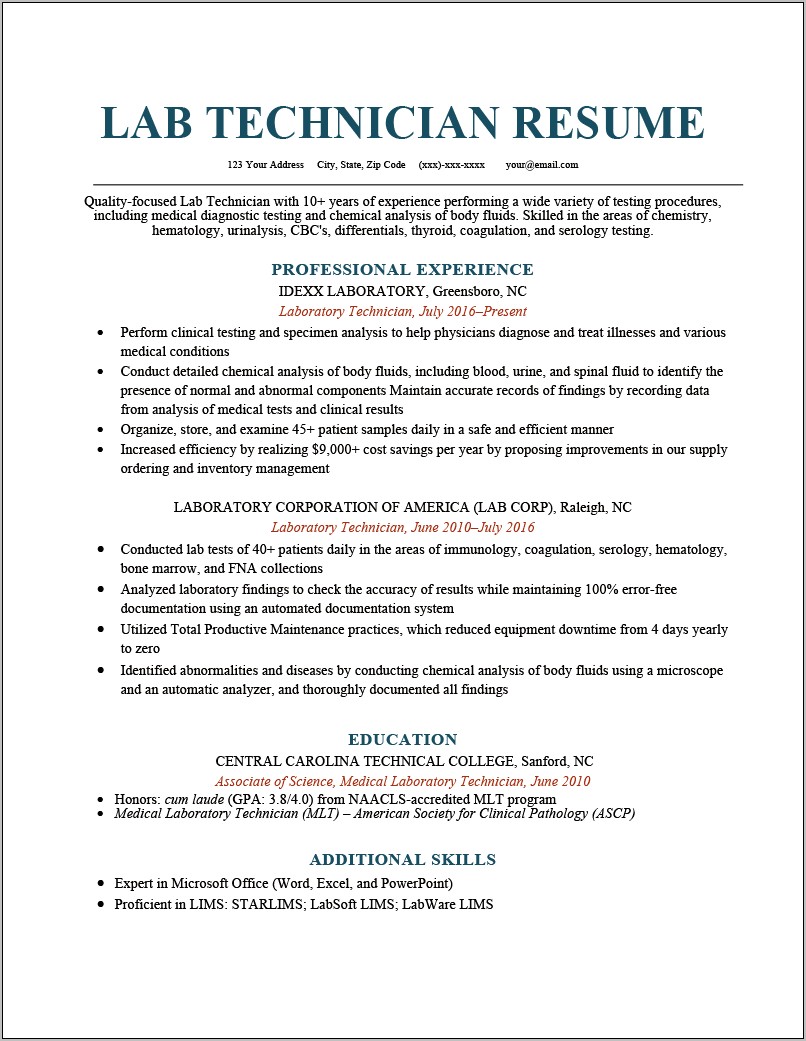 Resume Summary For Plant Biology Lab Technician