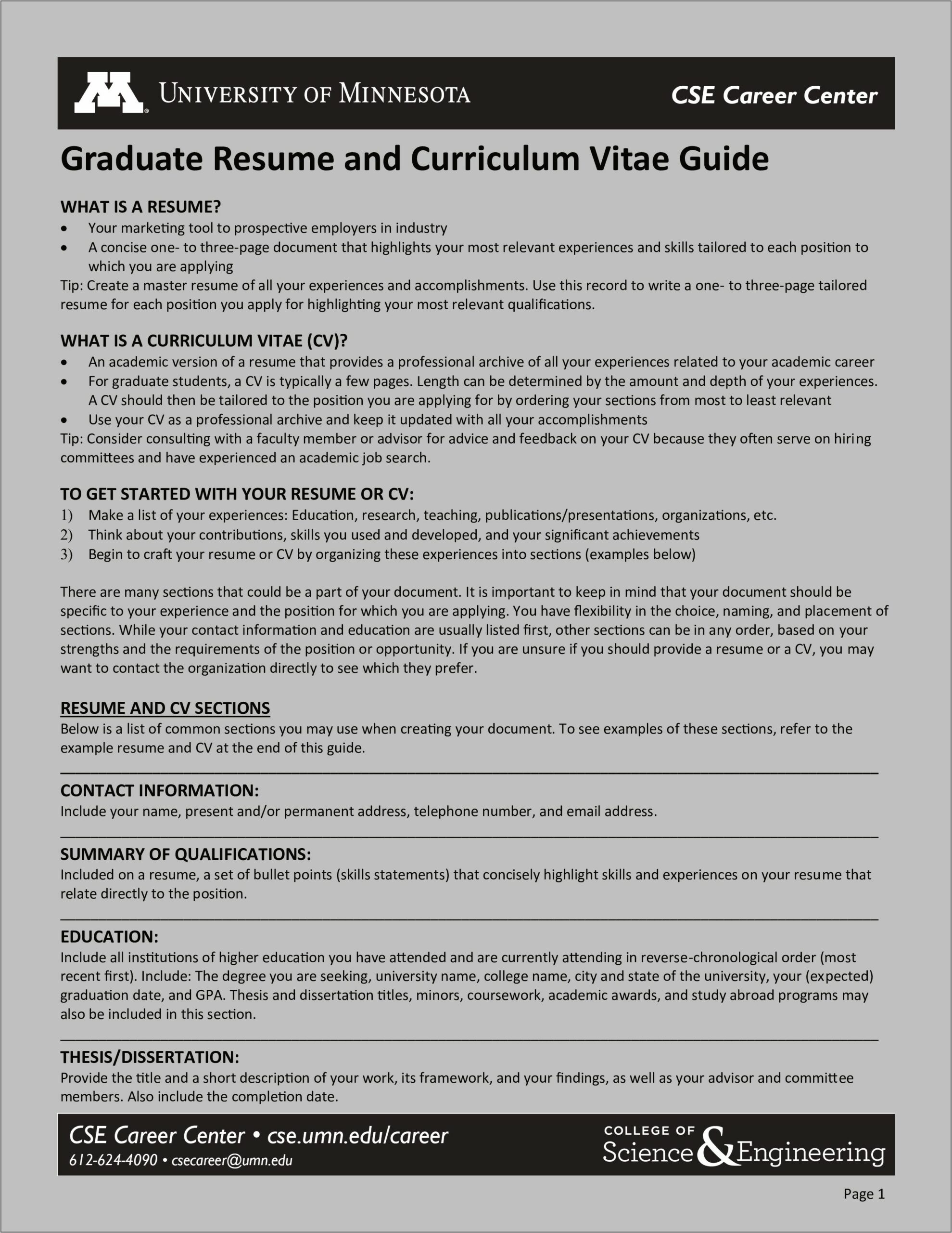 Resume Summary For Recent College Graduate