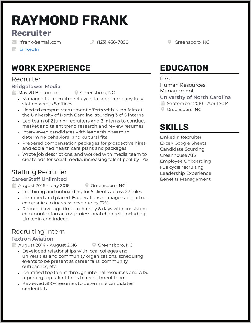Resume Summary For Recruiter Entry Level