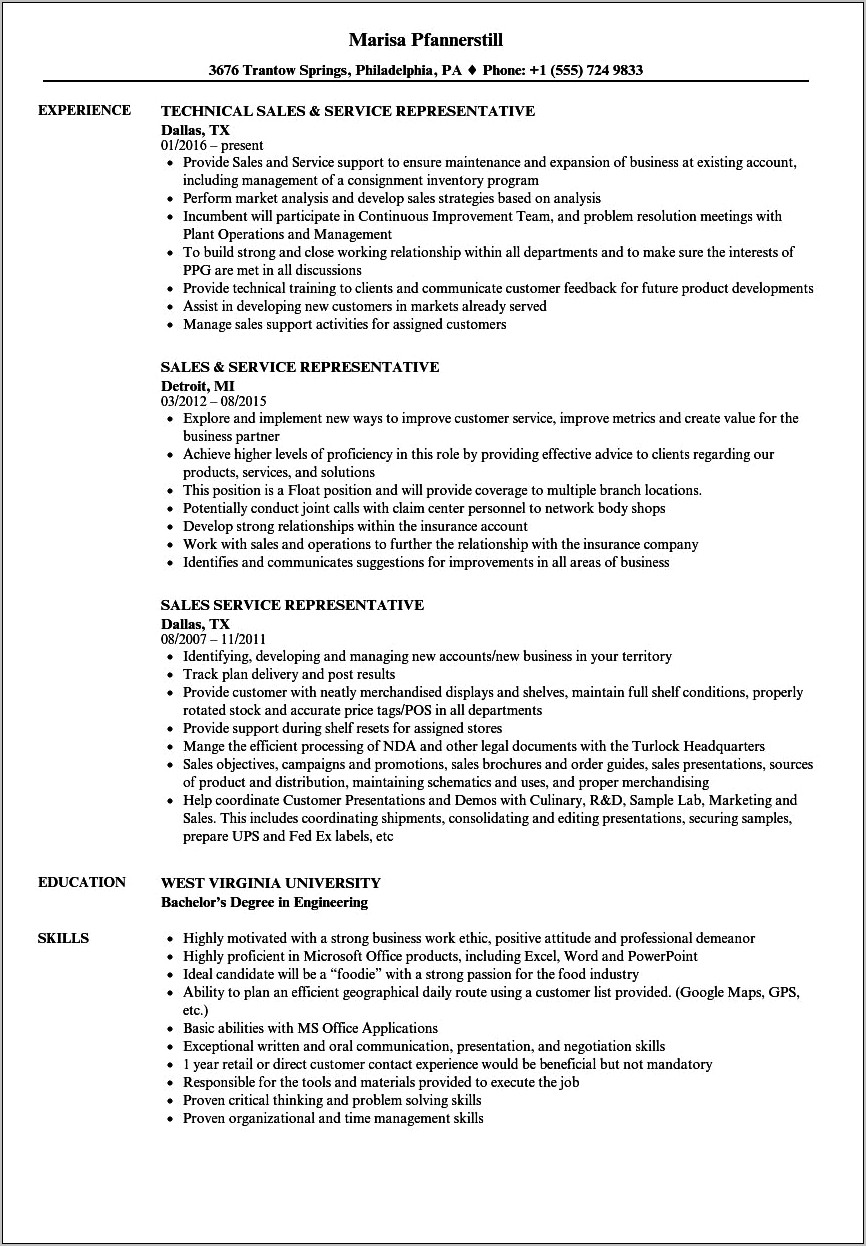 Resume Summary For Retail Field Service Representative