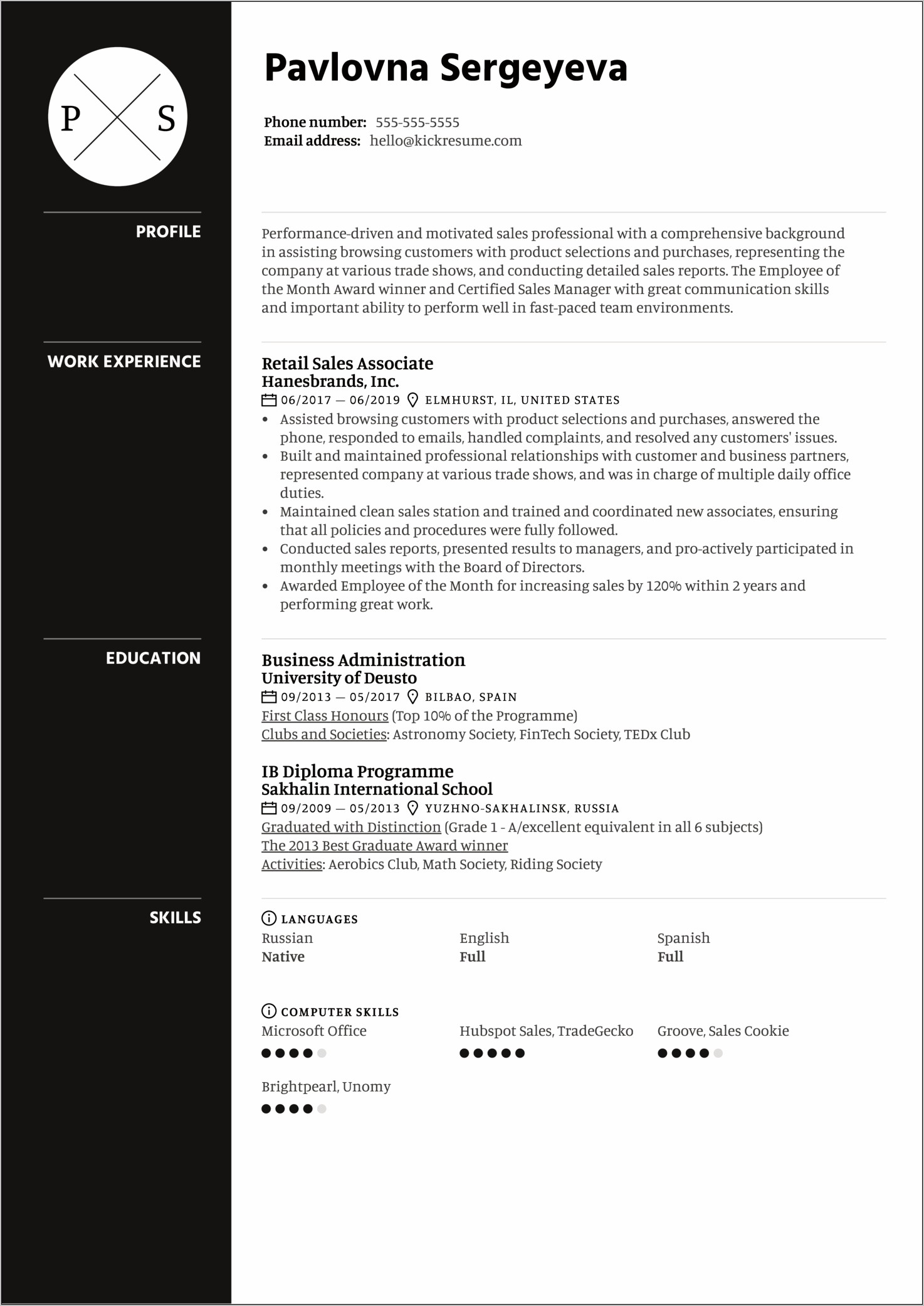 Resume Summary For Retail Sales Associate