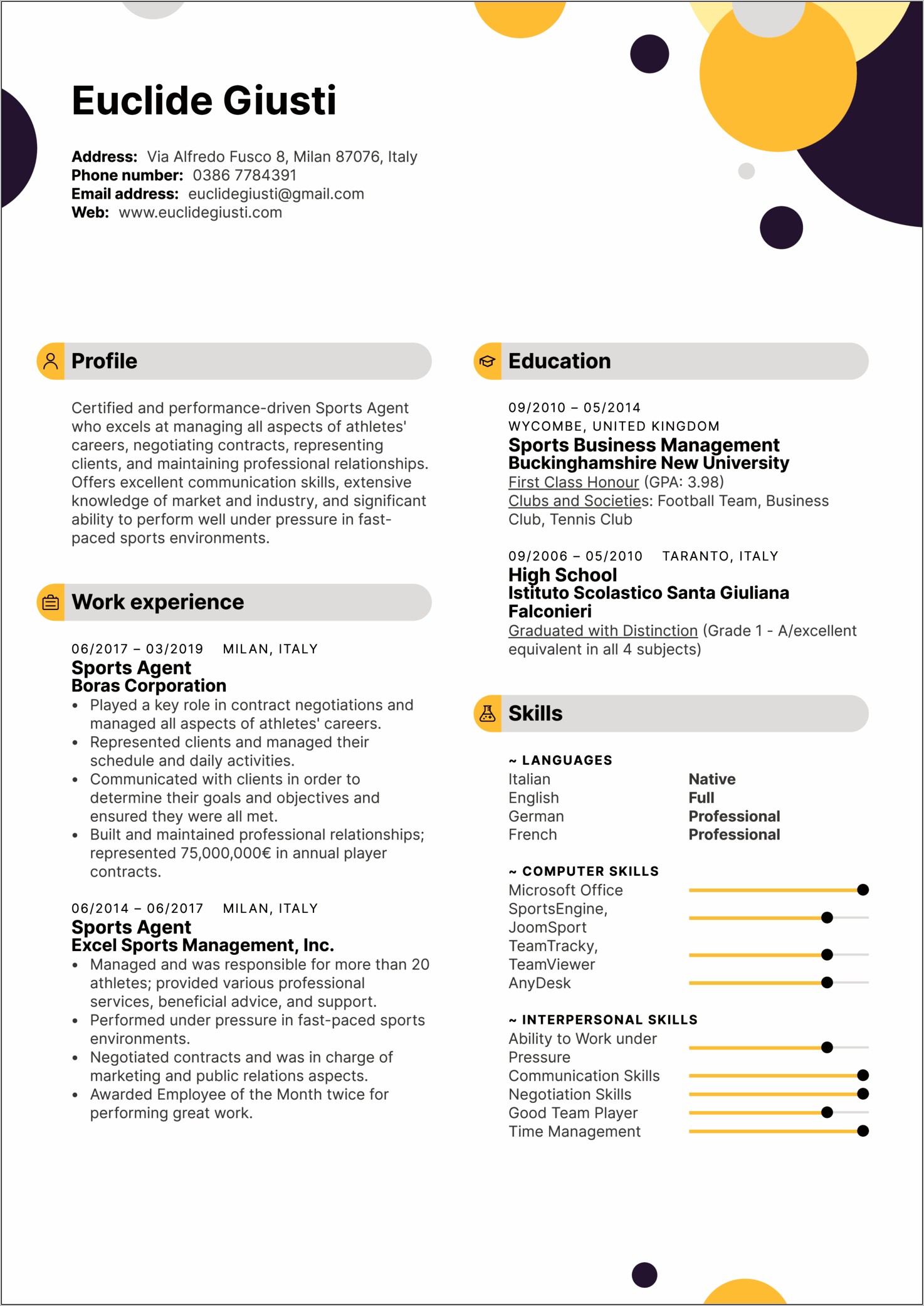 Resume Summary For Sport Marketing Students