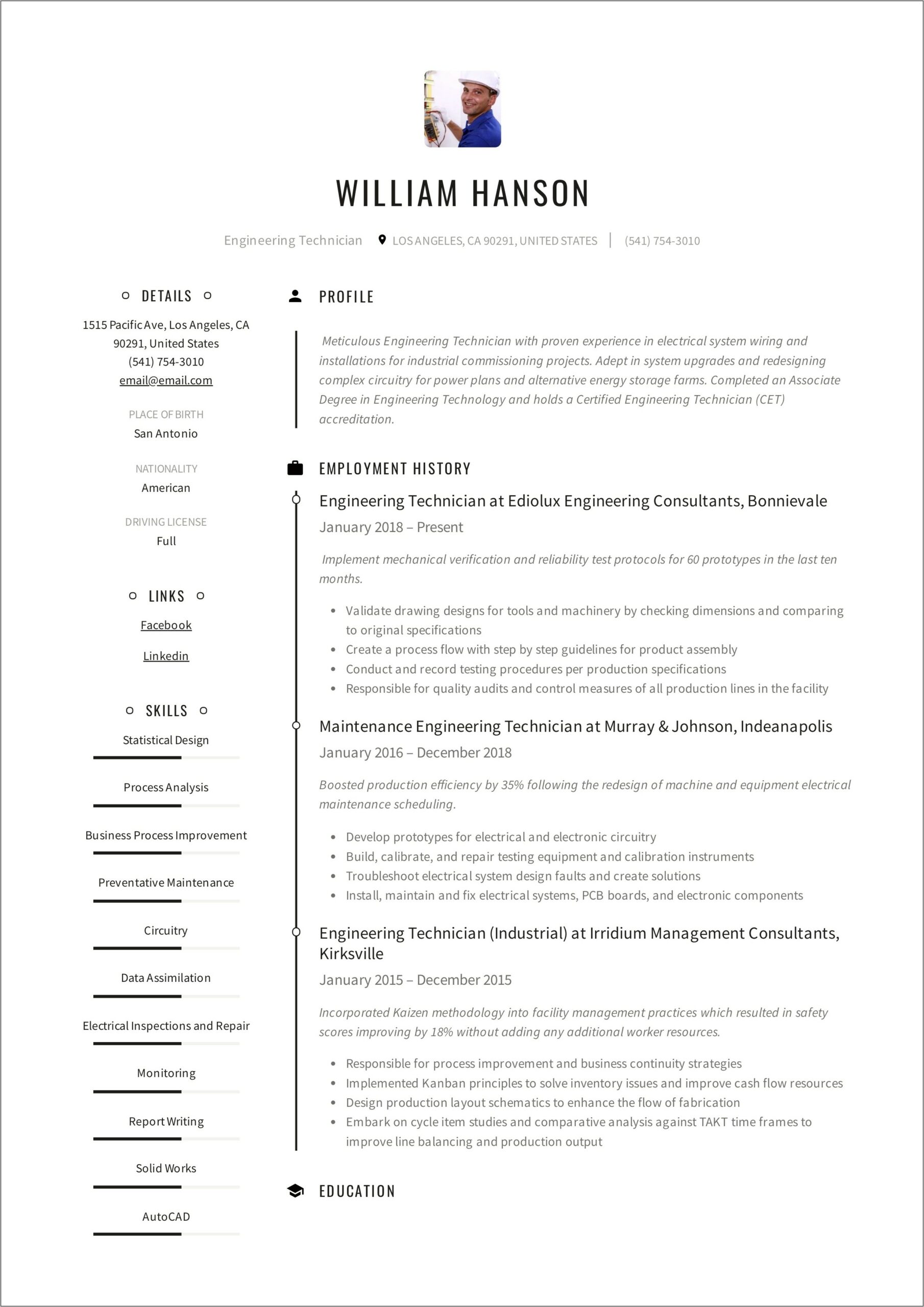Resume Summary For Technician Mechatronics Students