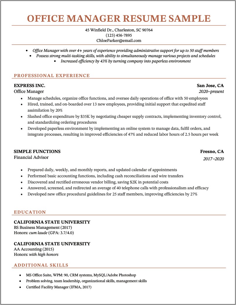 Resume Summary Of Qualifications Office Manager