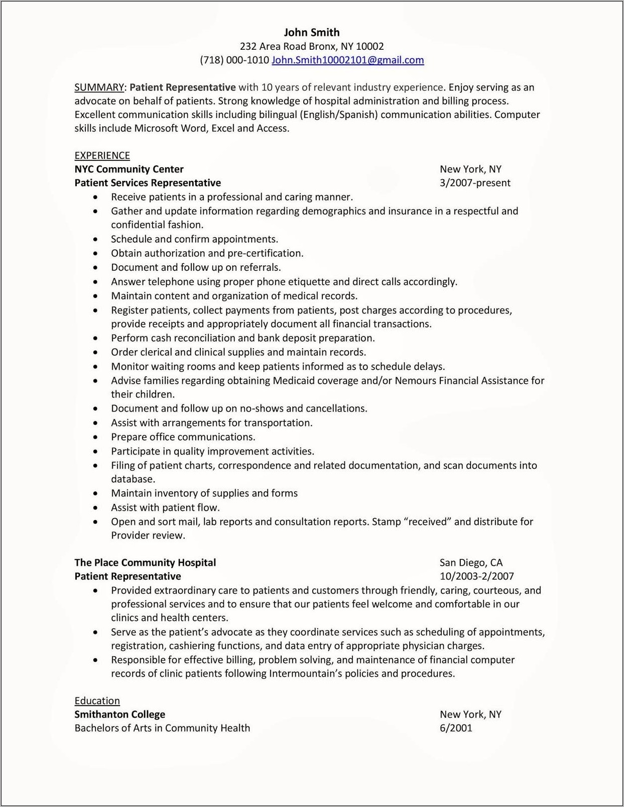 Resume Summary Of Strengthsfor Admissions Coordinator Hospital