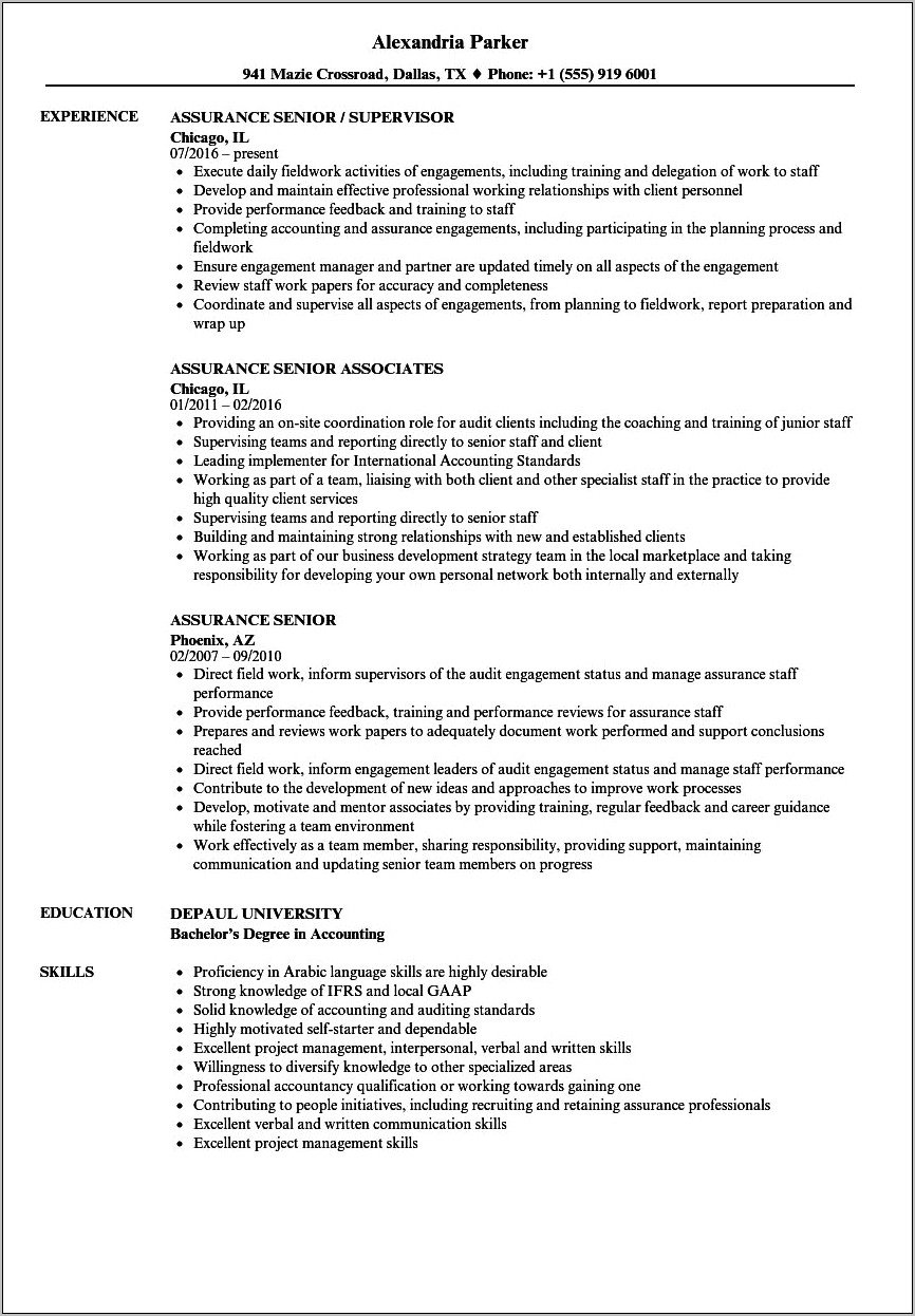 Resume Summary Statement For Assurance Associate