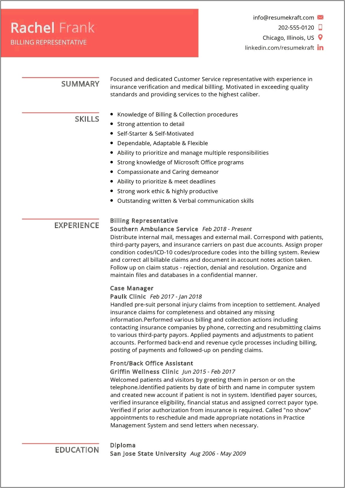 Resume Summary Statement For Collections Representative