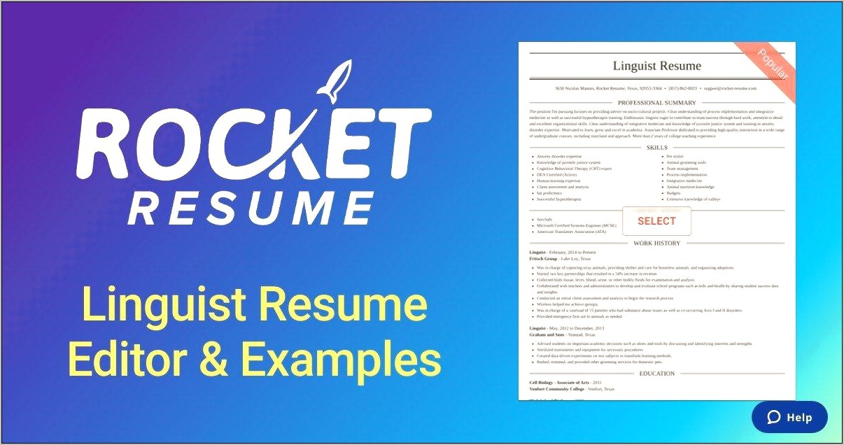 Resume Summary Statement For Linguist Examples