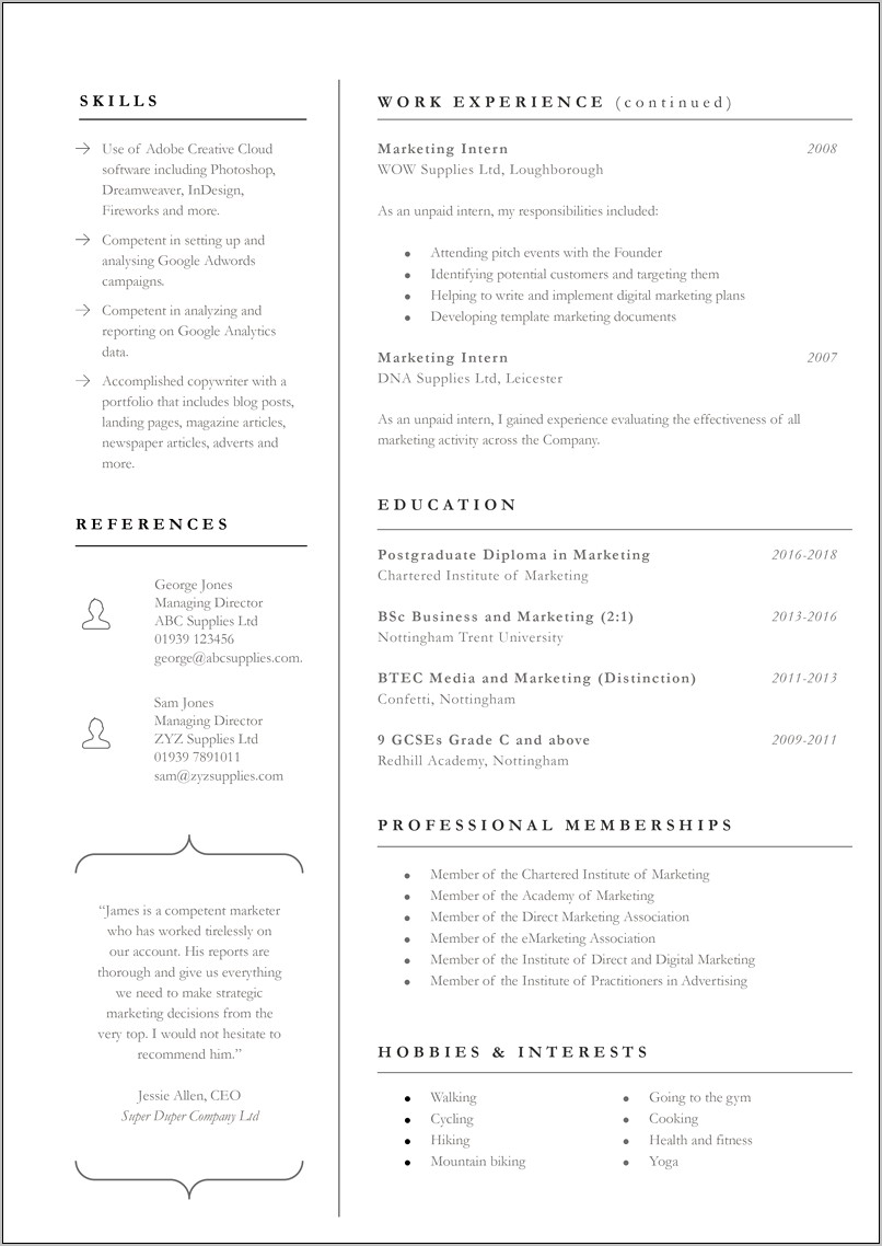 Resume Summary Template Of An Achiever