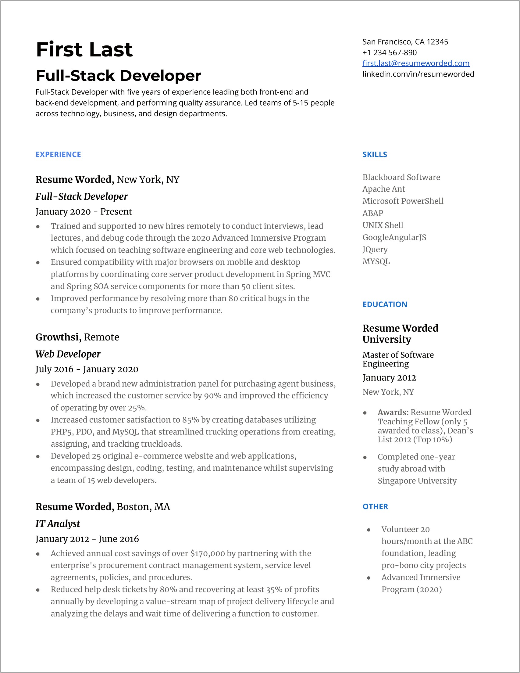 Resume Tech Level Of Skills Examples