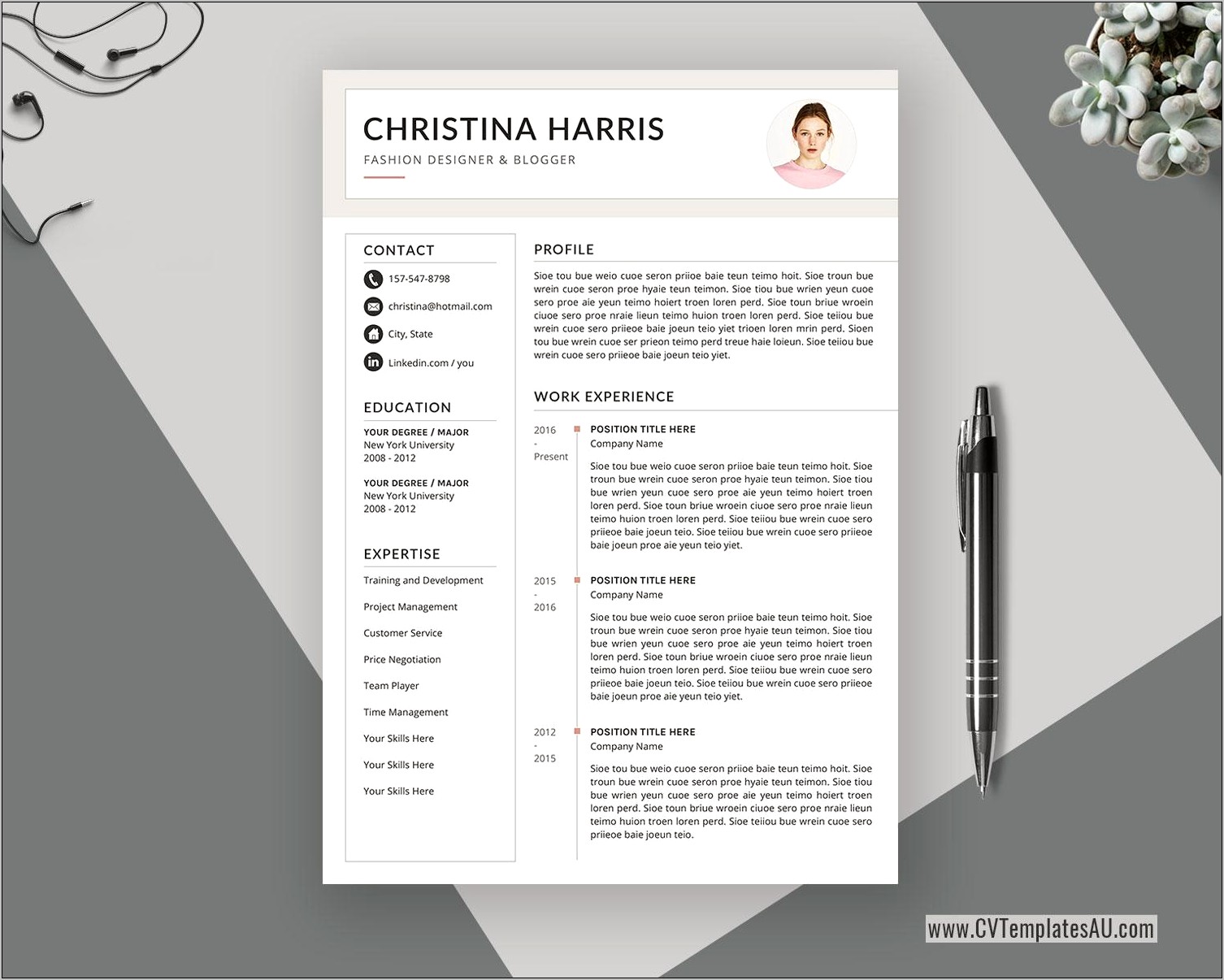 Resume Template B&w Contemporary Word