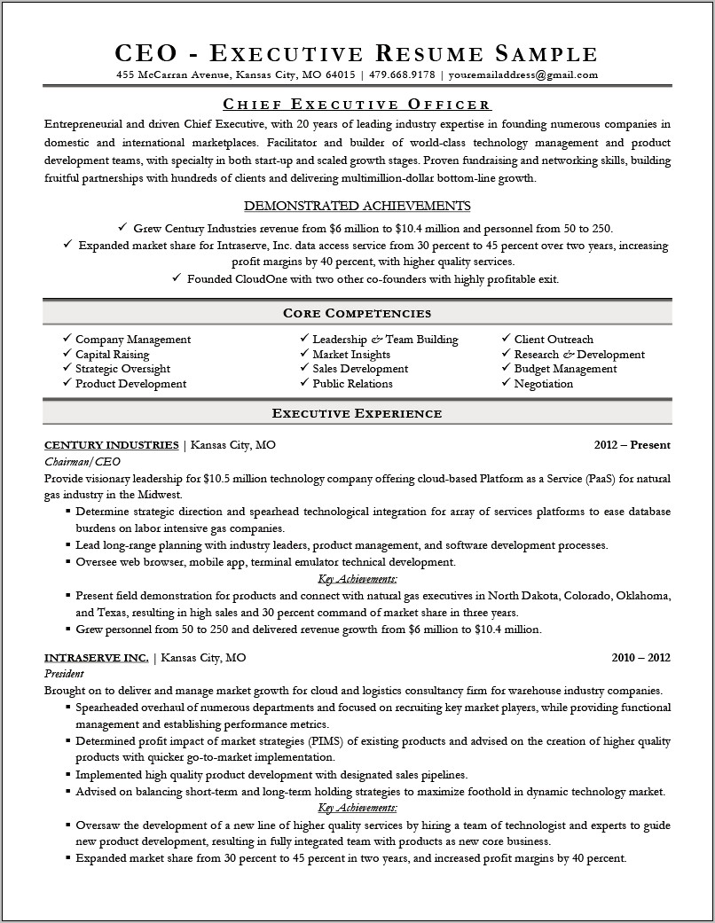 Resume Template Executive Business Management Free