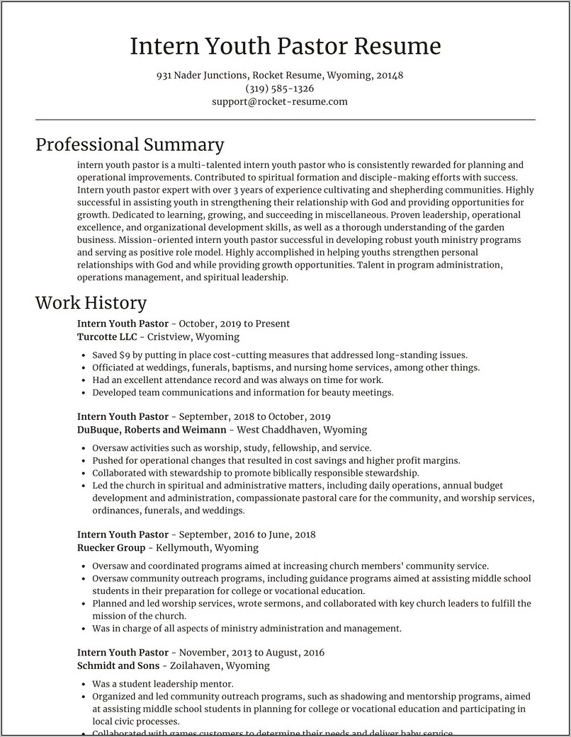 Resume Template For A Director Of Youth Ministry