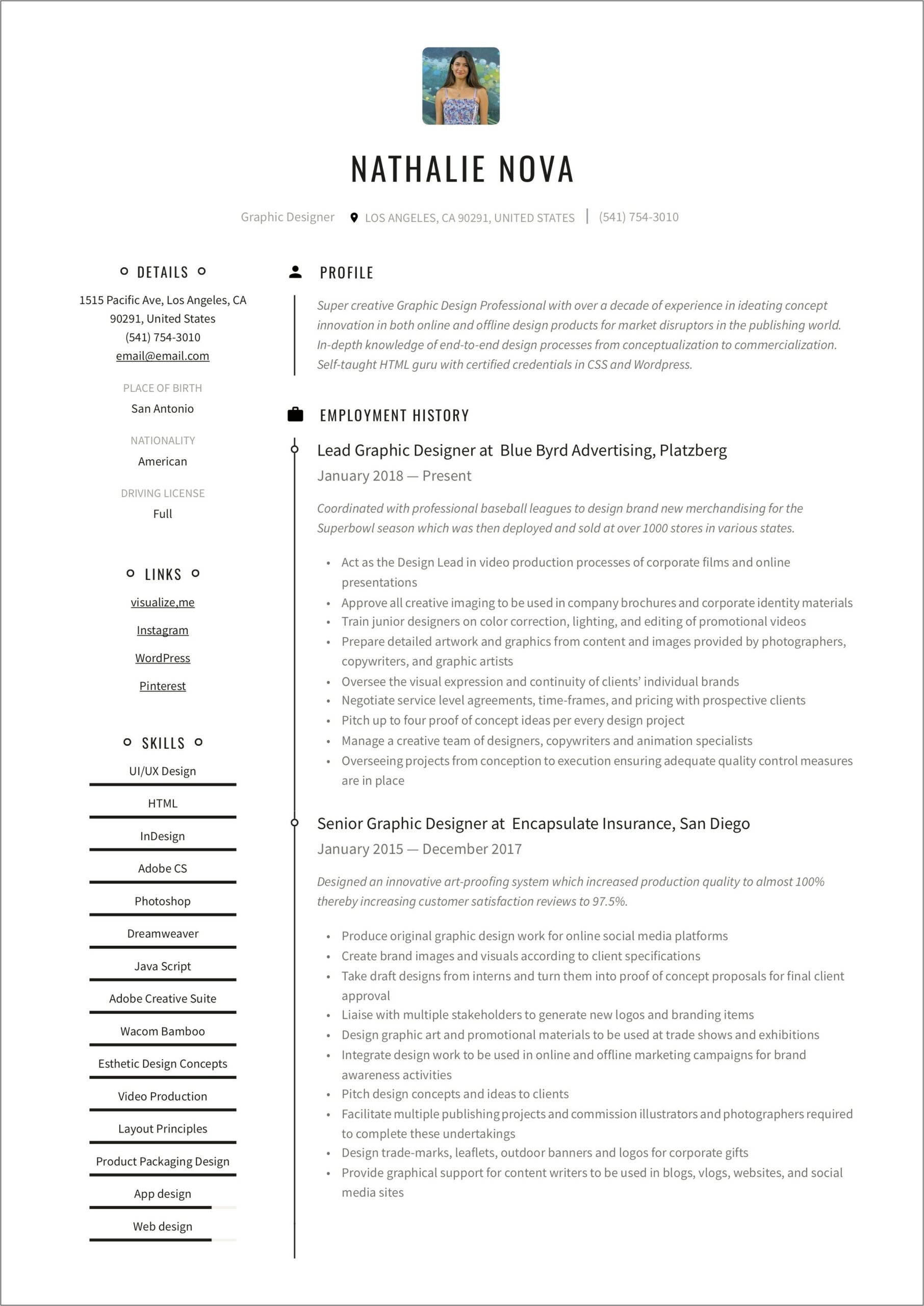 Resume Template For A Graphic Designer