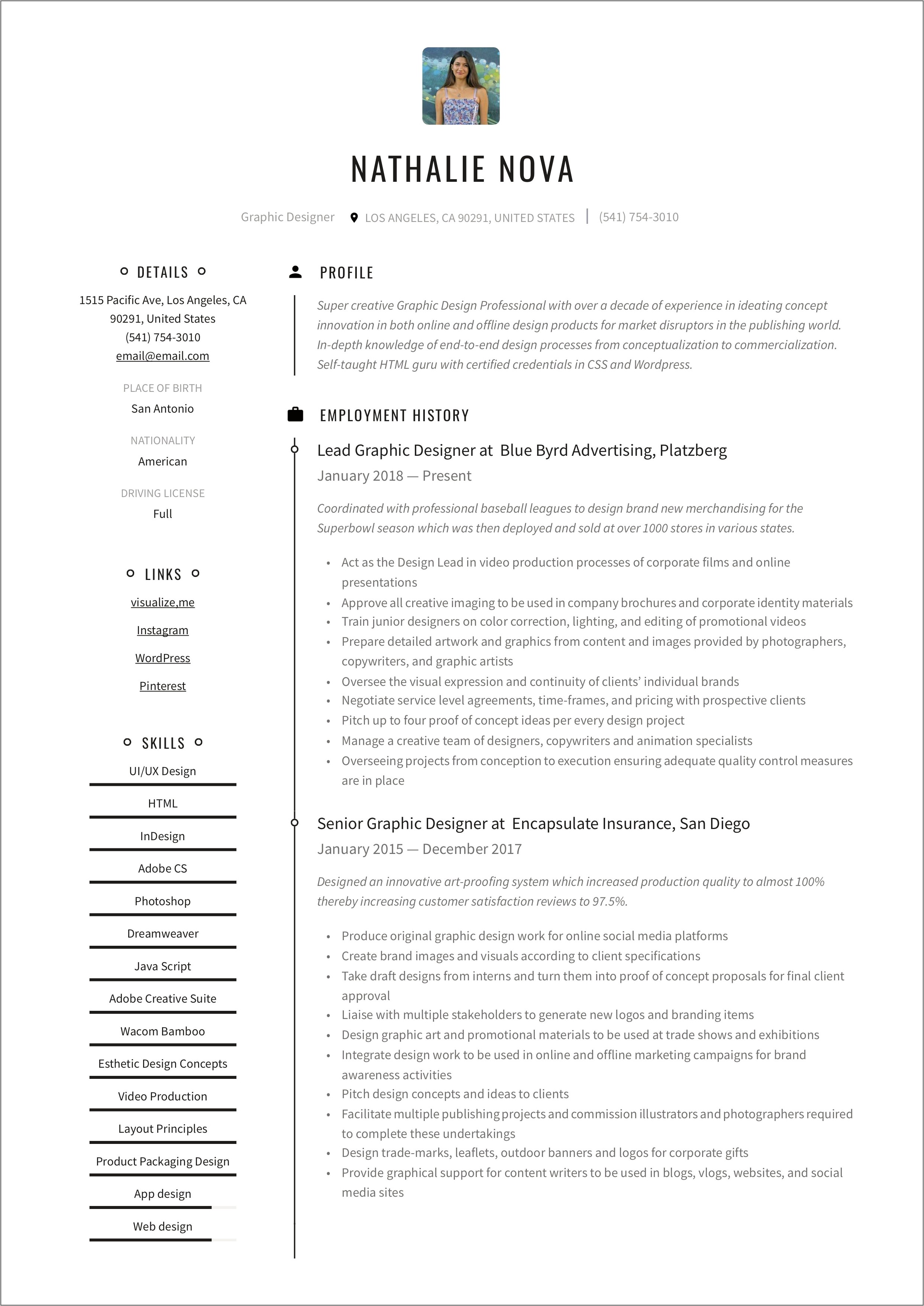 Resume Template For A Graphic Designer