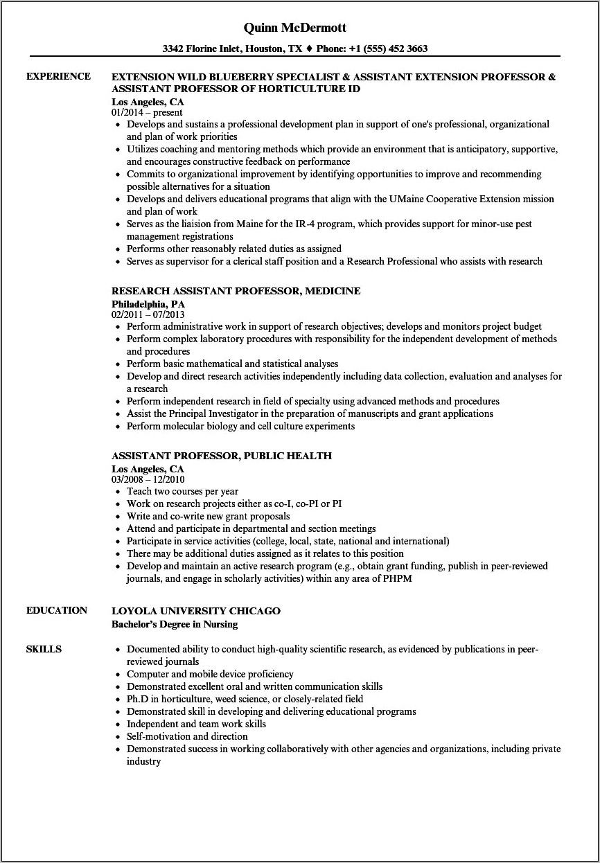 Resume Template For Assistant Professor In Engineering College