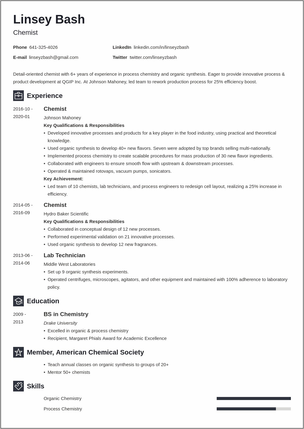Resume Template For Chemical Industry With Objective
