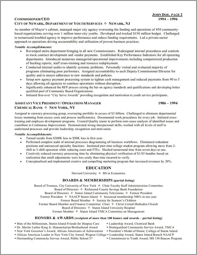 Resume Template For Chief Executive Officer