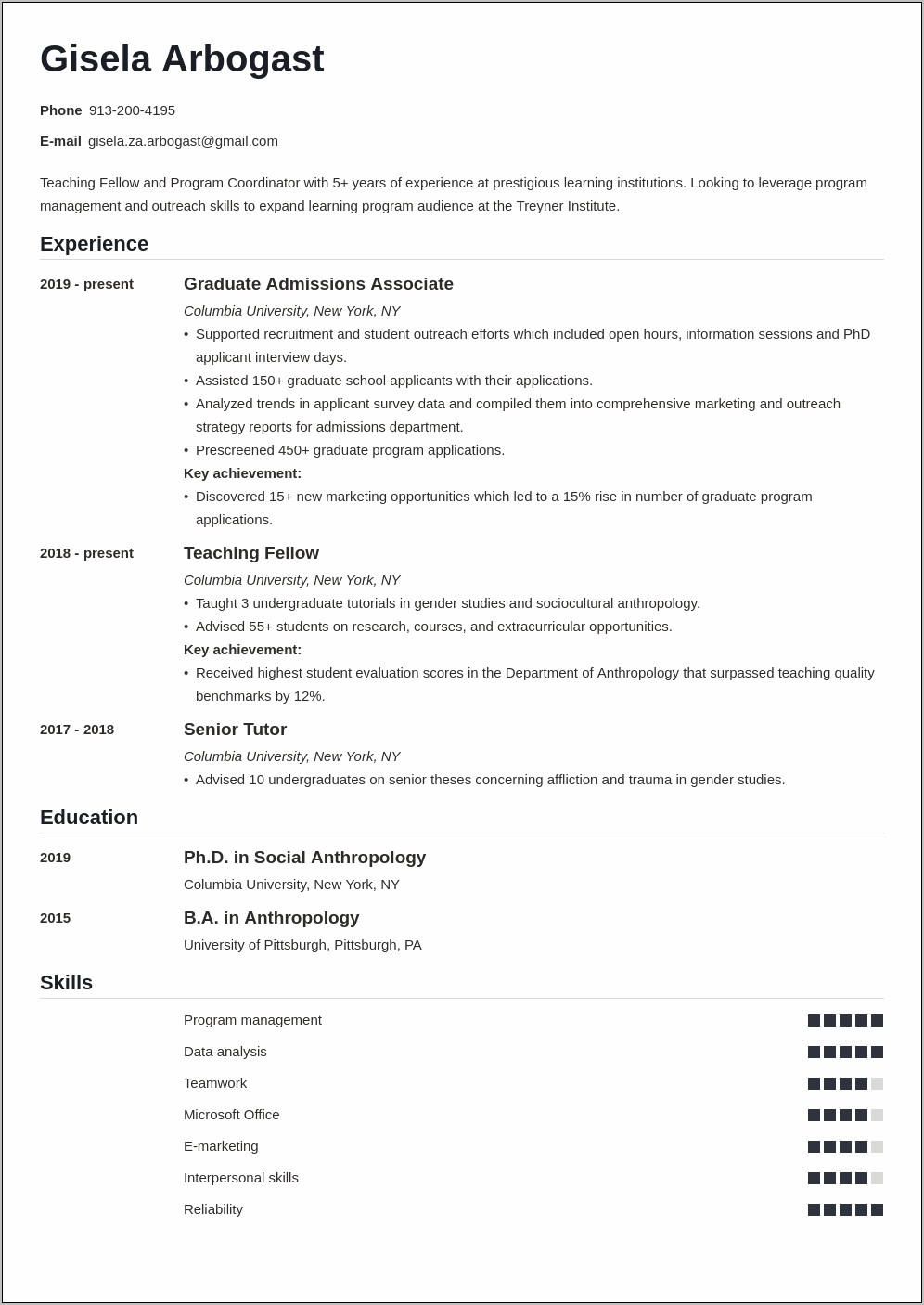 Resume Template For Doctor Of Education Candidate