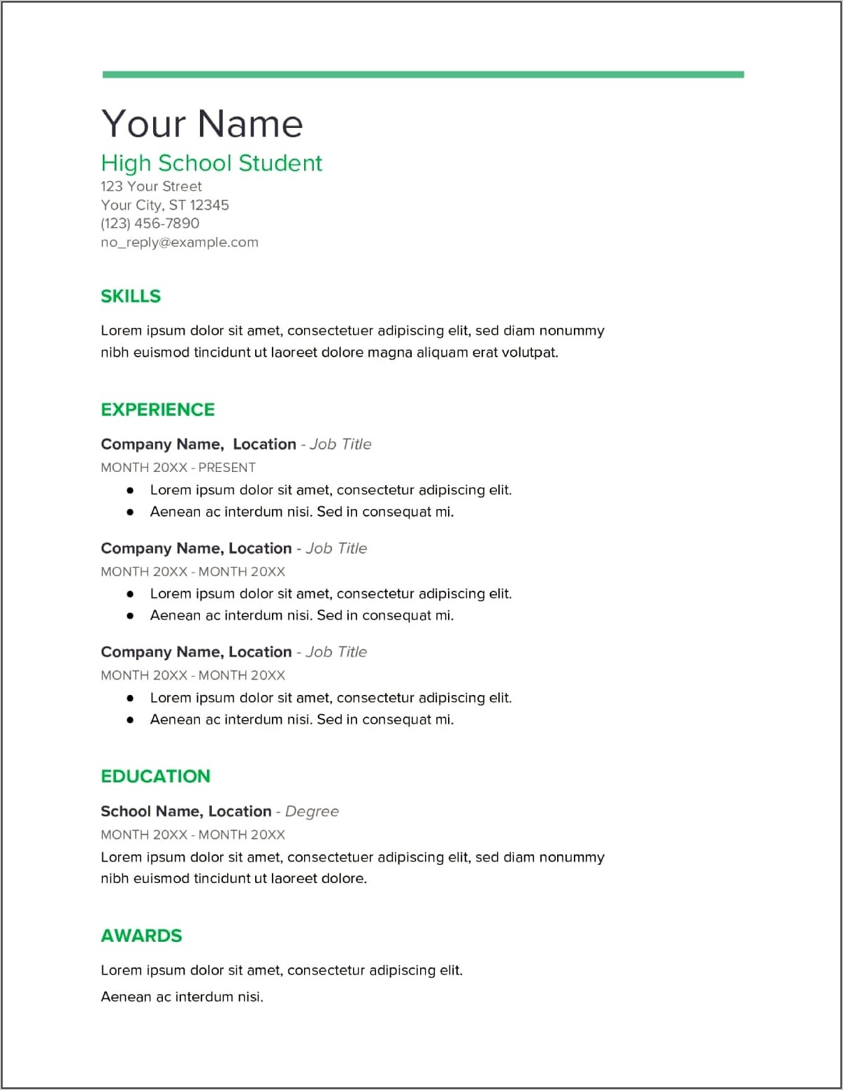 Resume Template For First Job Higschool Student