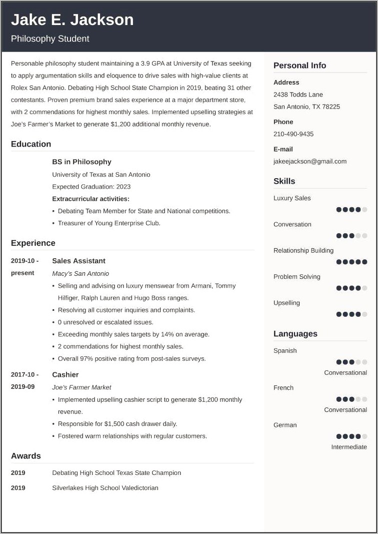 Resume Template For Freshman College Student