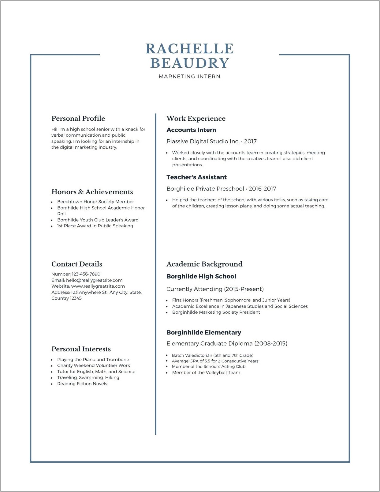 Resume Template For High School Student For College