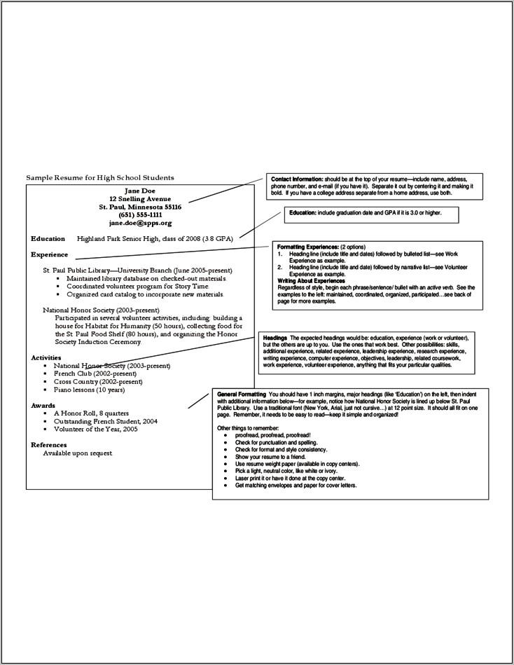 Resume Template For High School Student Pdf