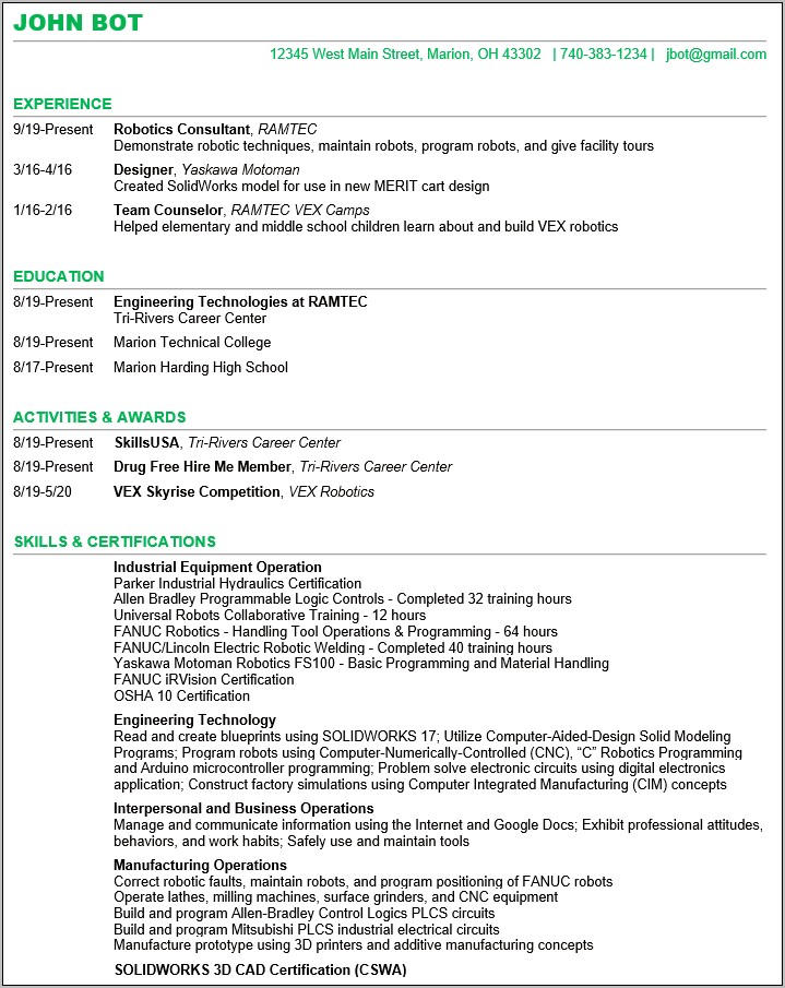 Resume Template For Only 1 Job
