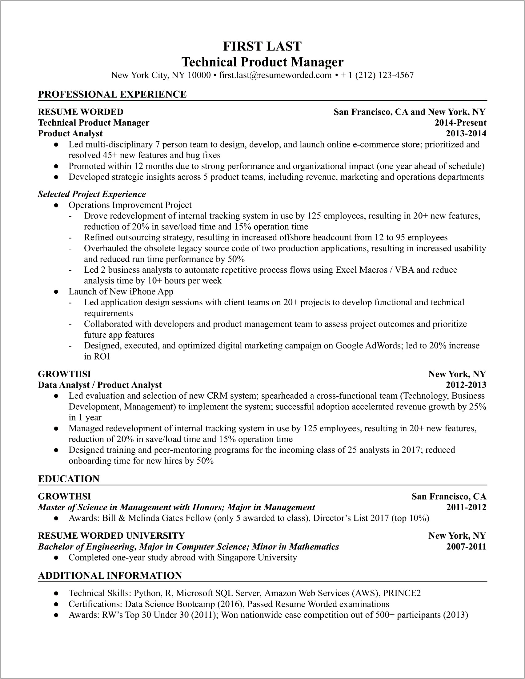 Resume Template For Product Based Companies