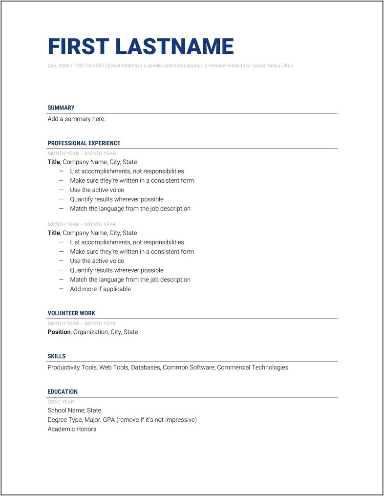 Resume Template For Someone With Little Work Experience