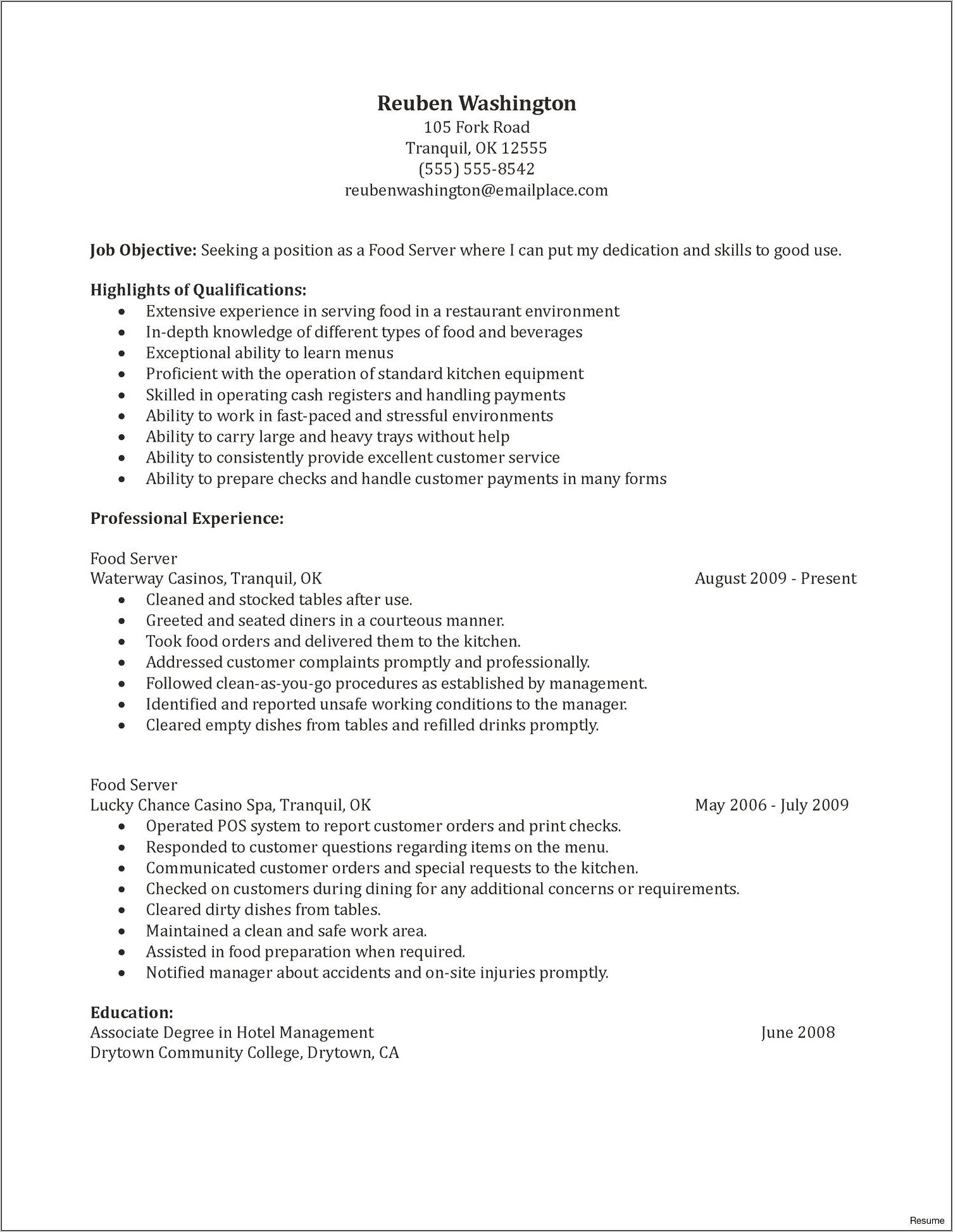 Resume Template For Stay At Home Mom Waitressing