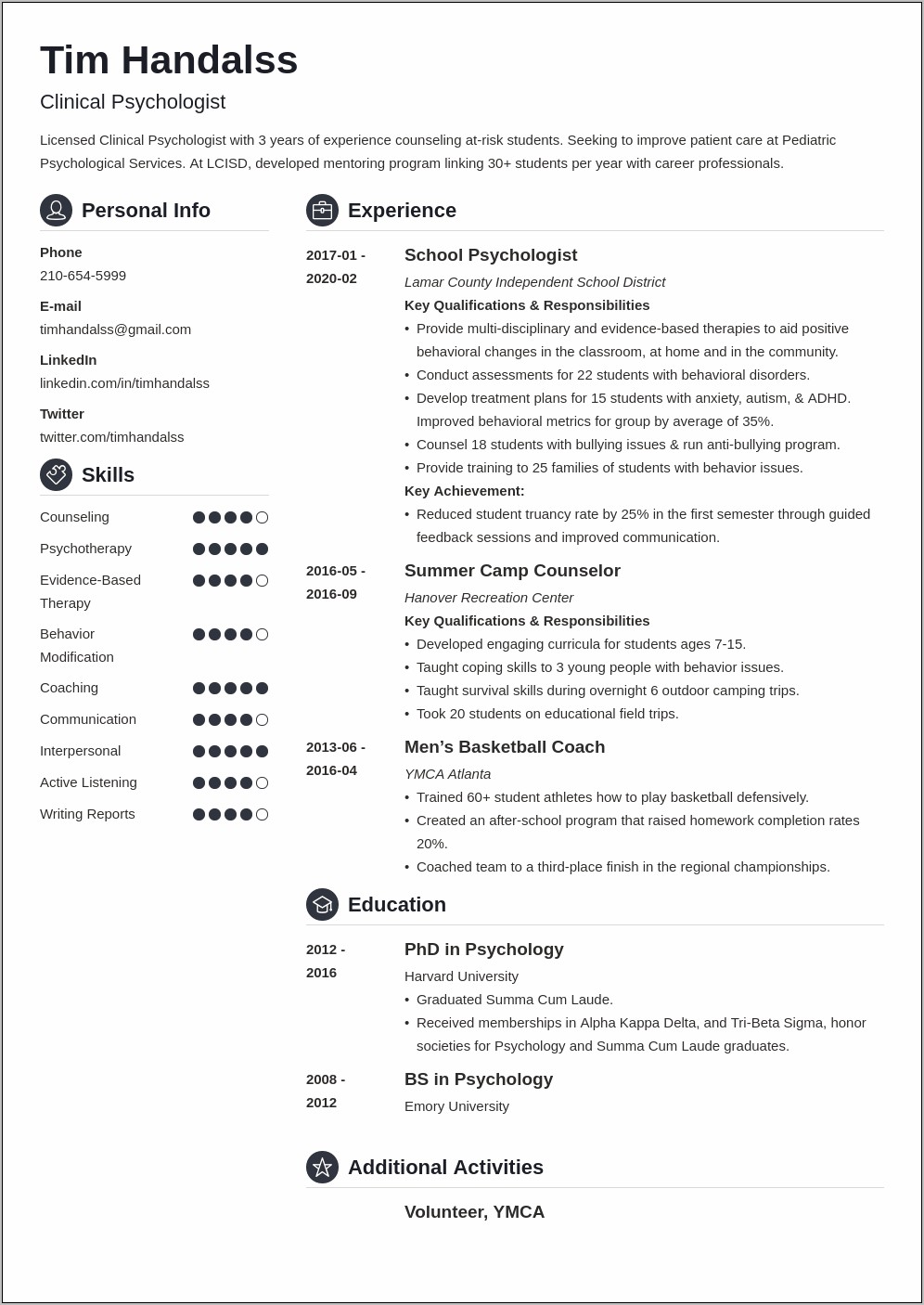 Resume Template Graduate Student Clinical Psychology