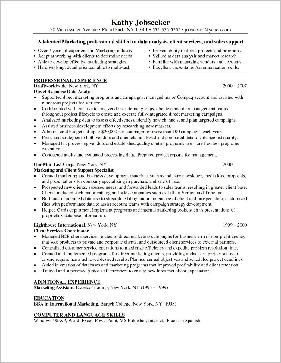 Resume Template Of Trade Support Analyst