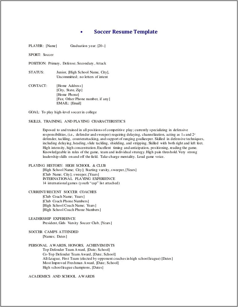 Resume Template On Youth Little League Coach