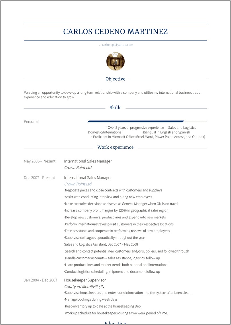 Resume Template Overseas Sales Manager International China