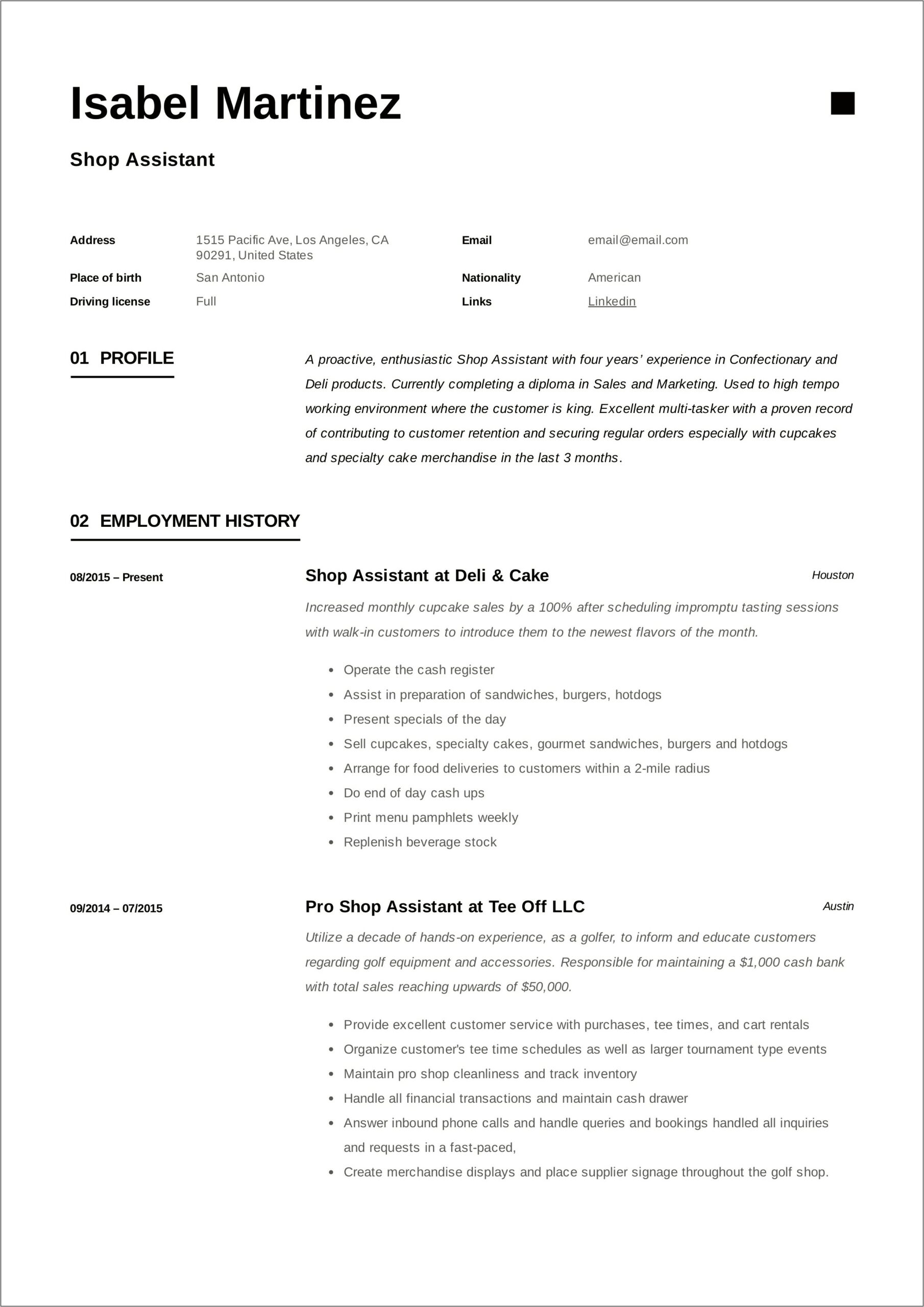 Resume Template Sales Associate Grocery Store