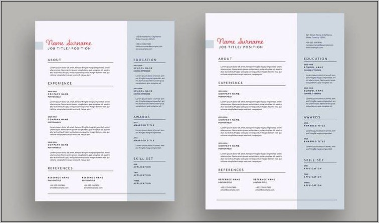 Resume Template With Left Sidebar For Skills
