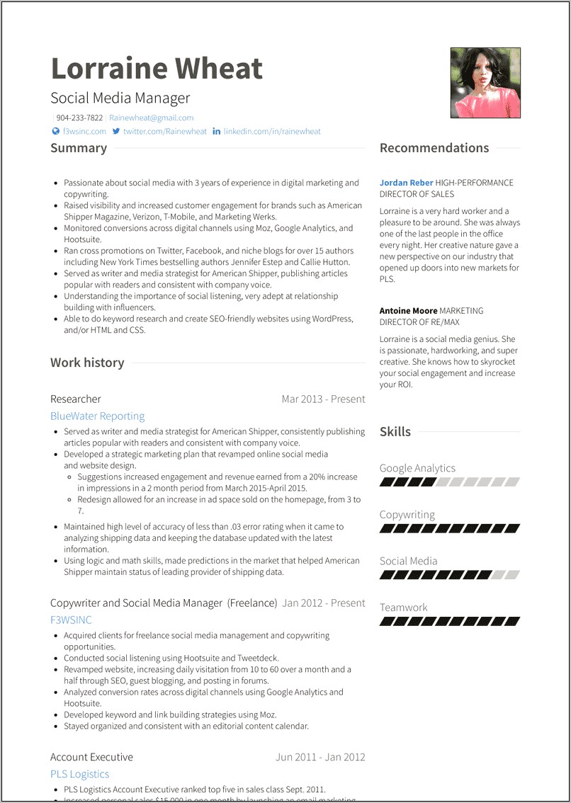Resume Template With Social Media Links