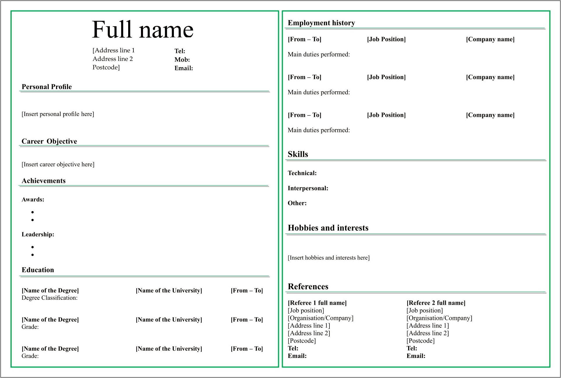 Resume Templates Fill In The Blanks Free