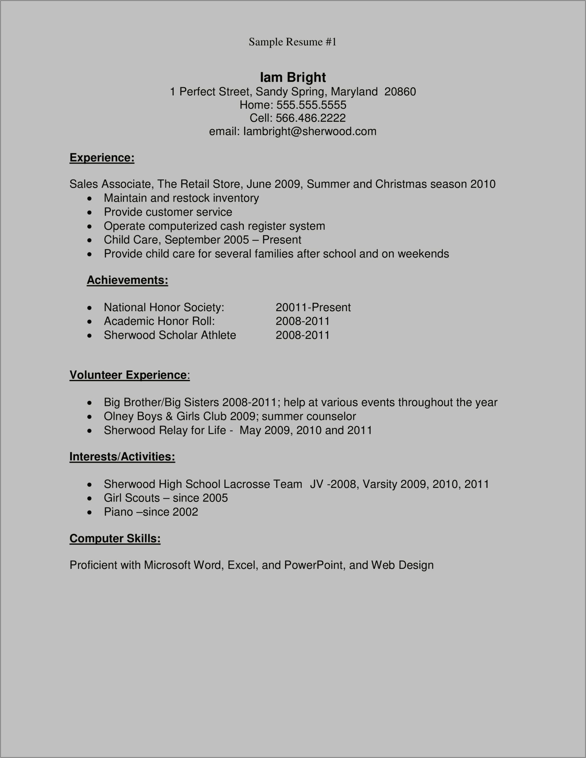 Resume Templates First Job Out Of College