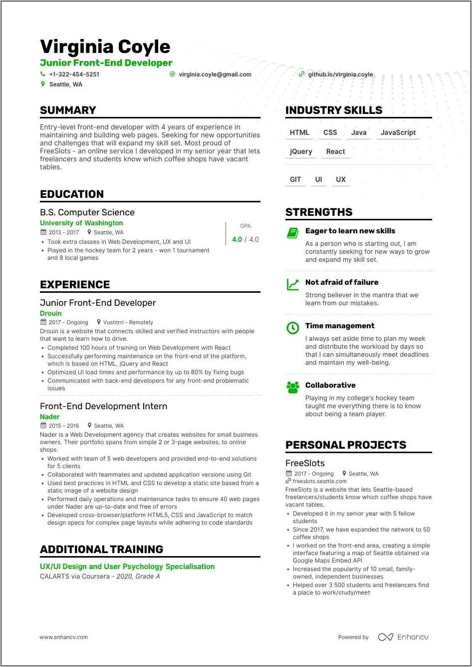 Resume Templates For A Jr Web Developer