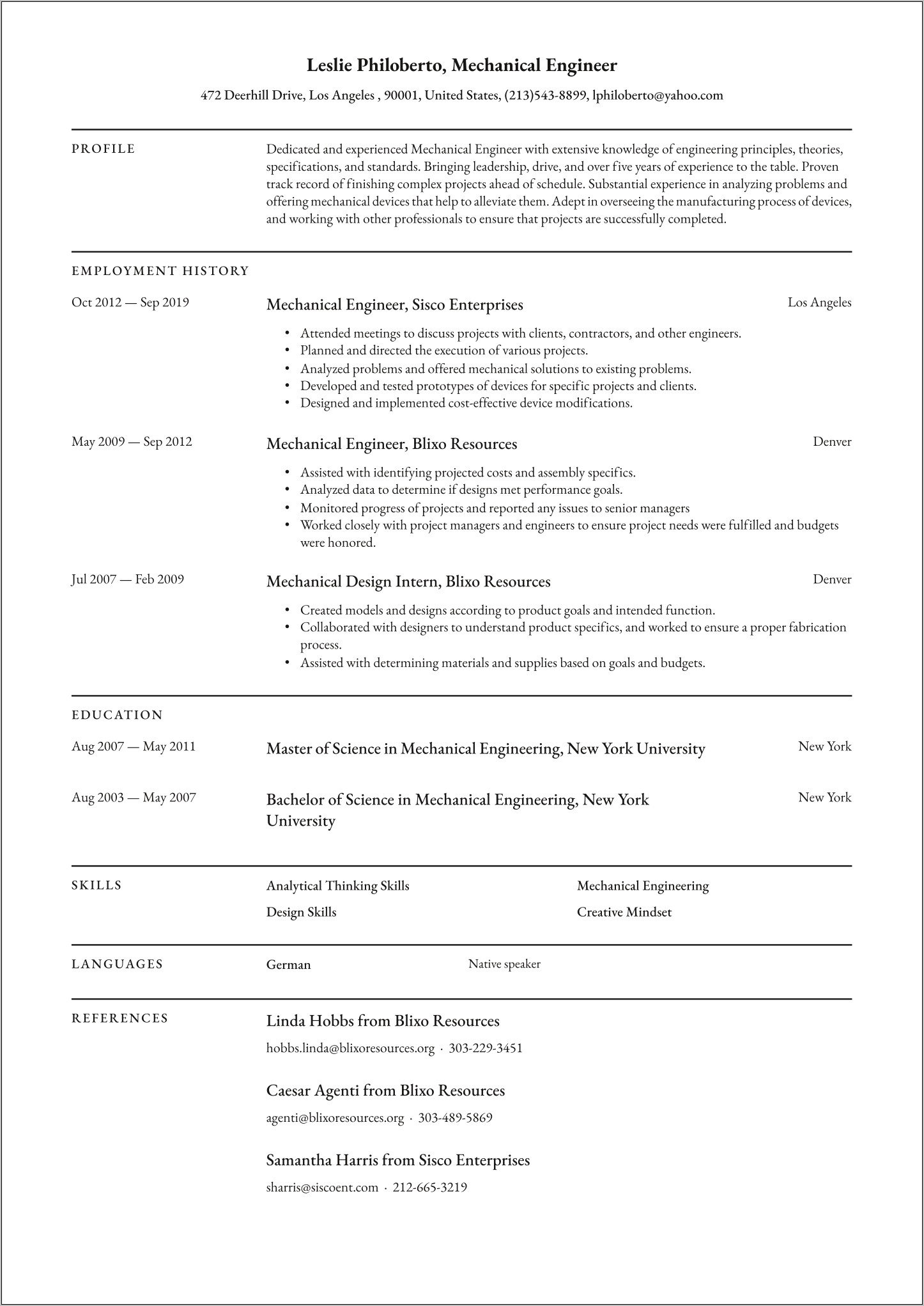 Resume Templates For Engineers Word