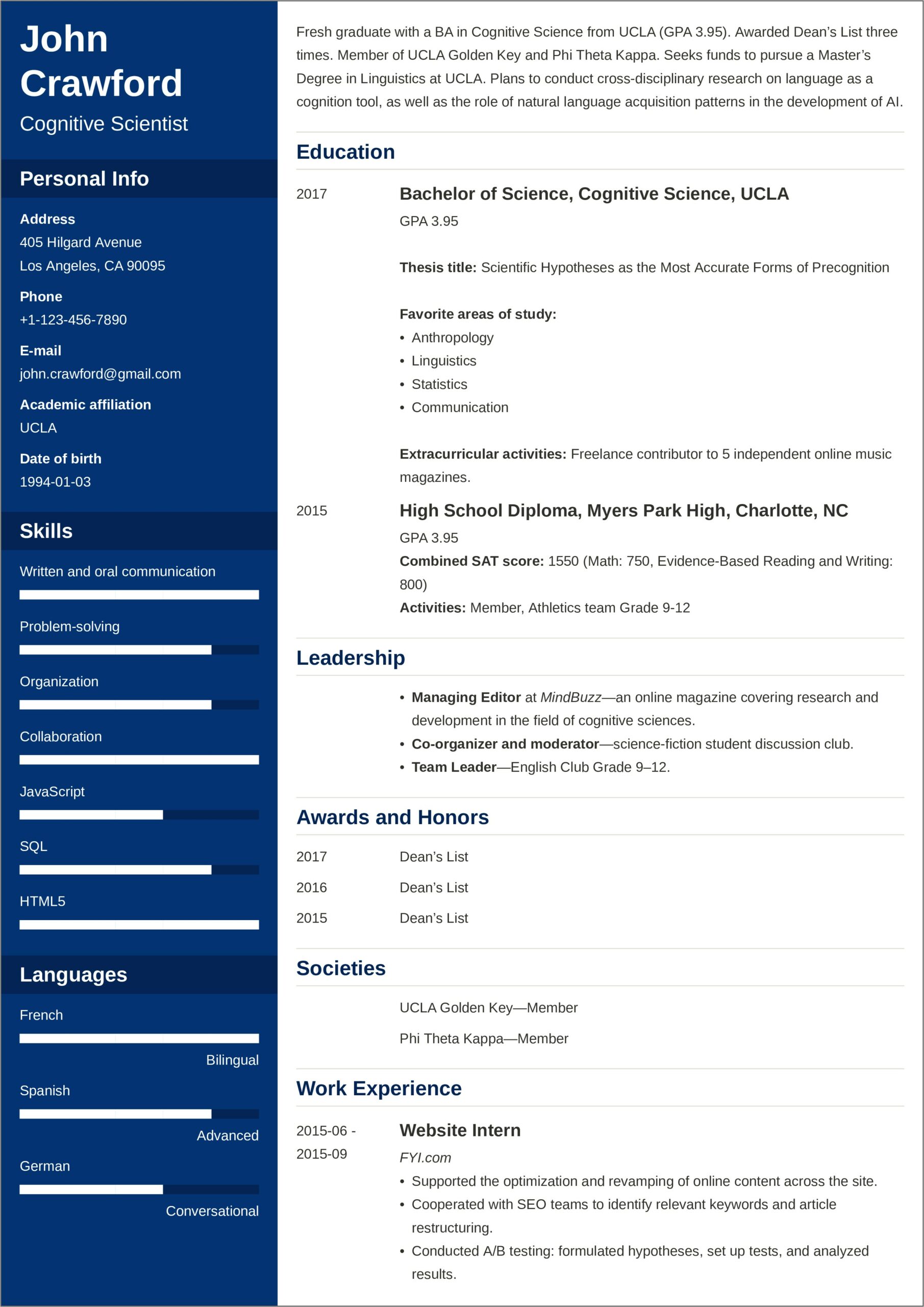 Resume Templates For Highschool Students Pdf