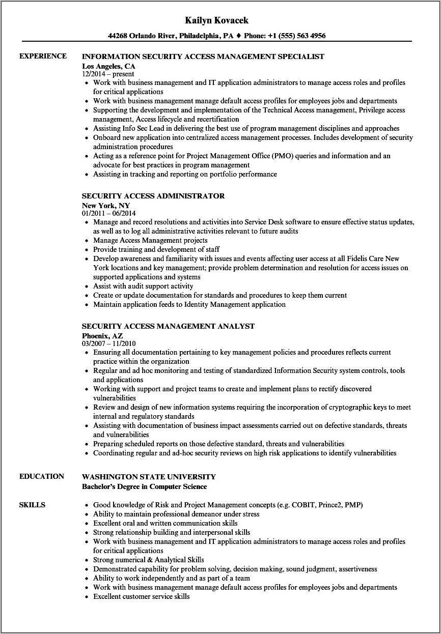 Resume Templates For Identity And Access Management