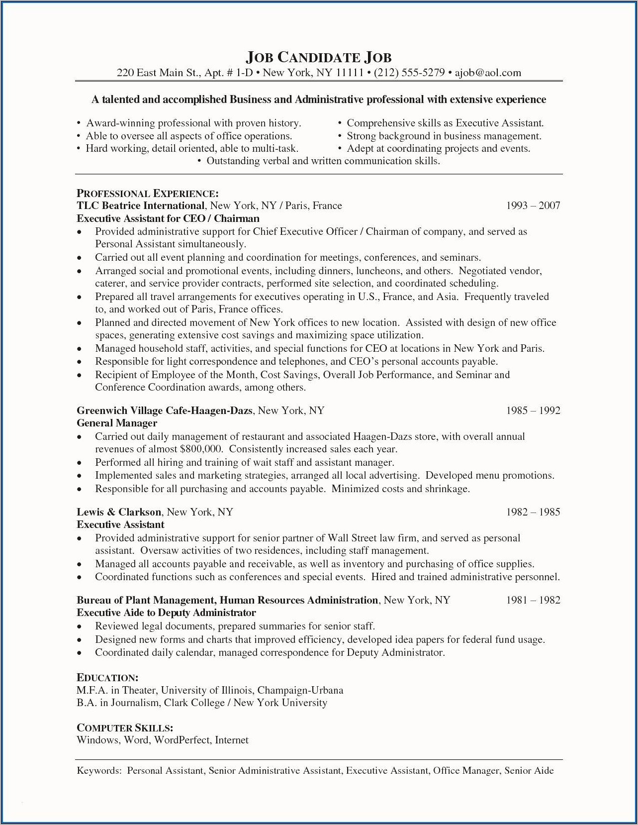 Resume Templates For Jack Of All Trades