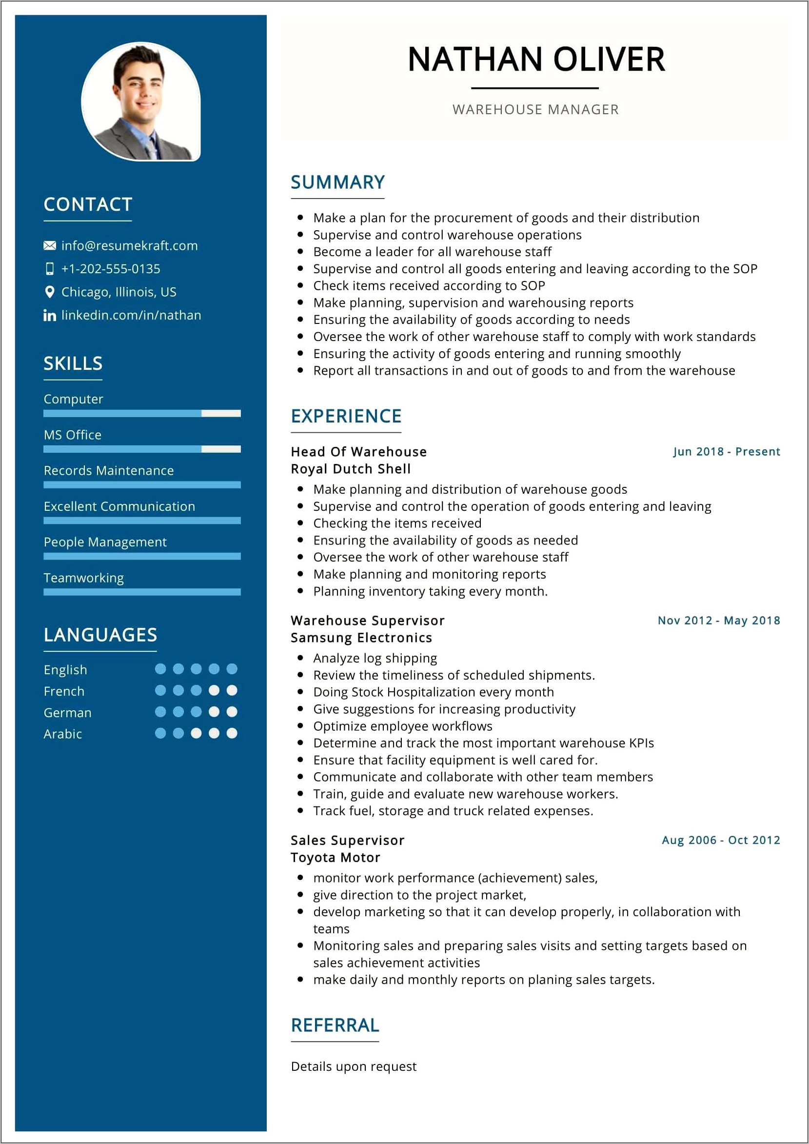 Resume Templates For Logistics Manager Intern