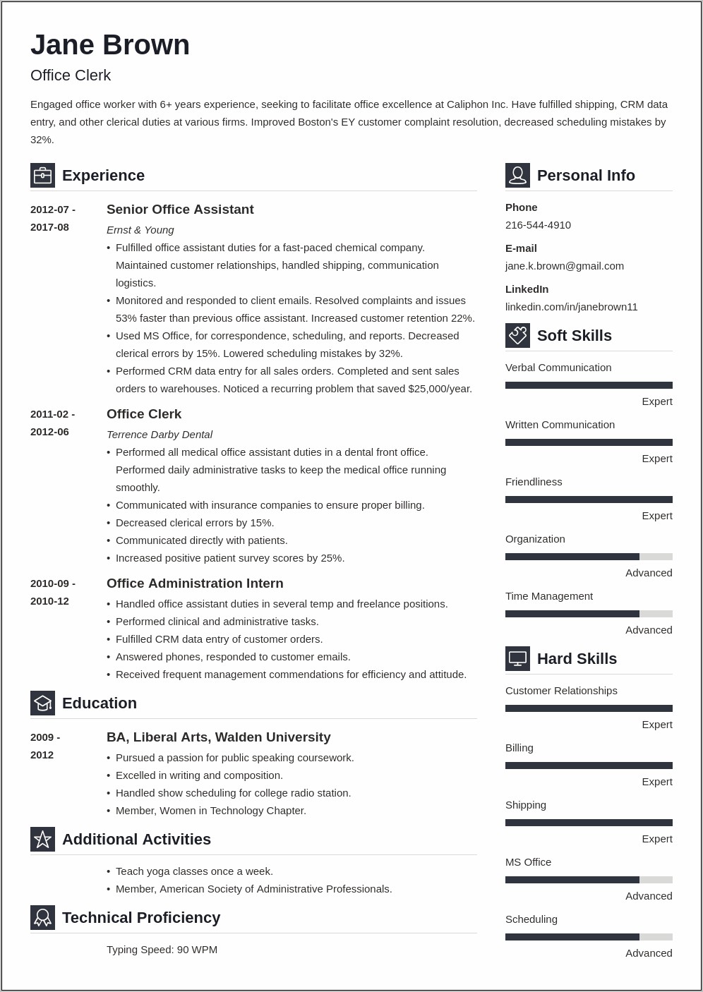 Resume Templates For Office Clerical Positions