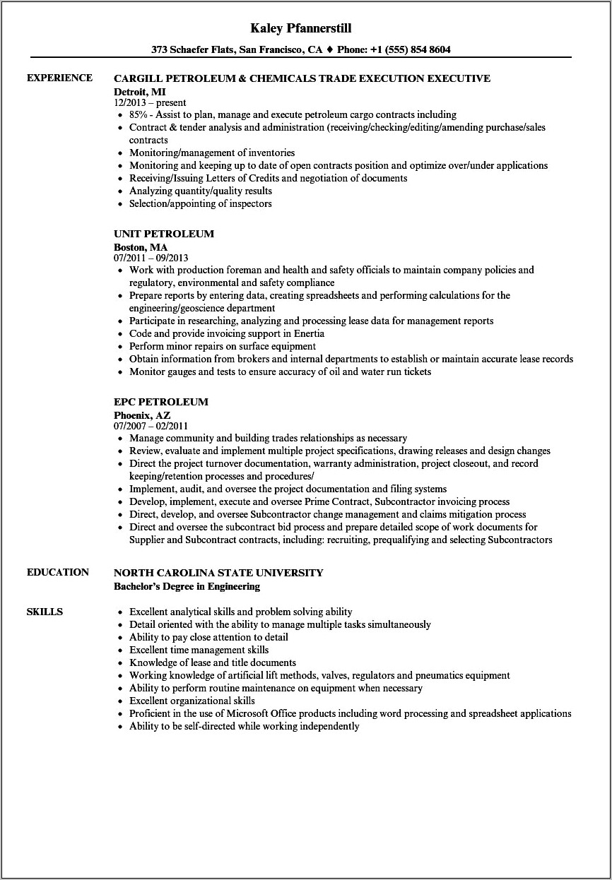 Resume Templates For Oil And Gas Industry